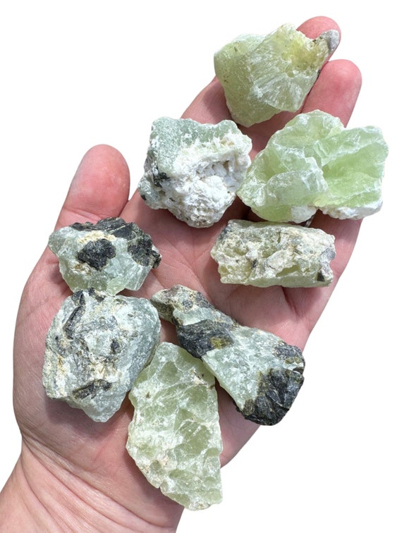 Raw Prehnite Crystal (.5" to 4") - Rough Prehnite Stone - Prehnite Cluster - Some are Rutilated Prehnite with Black Tourmaline or Epidote