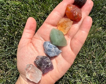 Seven Chakra Crystal Set - Raw 7 Chakra Set - Chakra Balancing & Cleansing Stones - Rough Chakra Gemstones - 7 Chakra Crystal Set