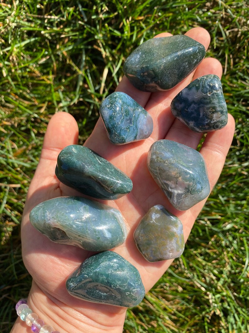 Moss Agate Tumbled Stone XL Multiple Sizes Available Tumbled Moss Agate Crystal Polished Moss Agate Chunky Green Mocha Stone image 3