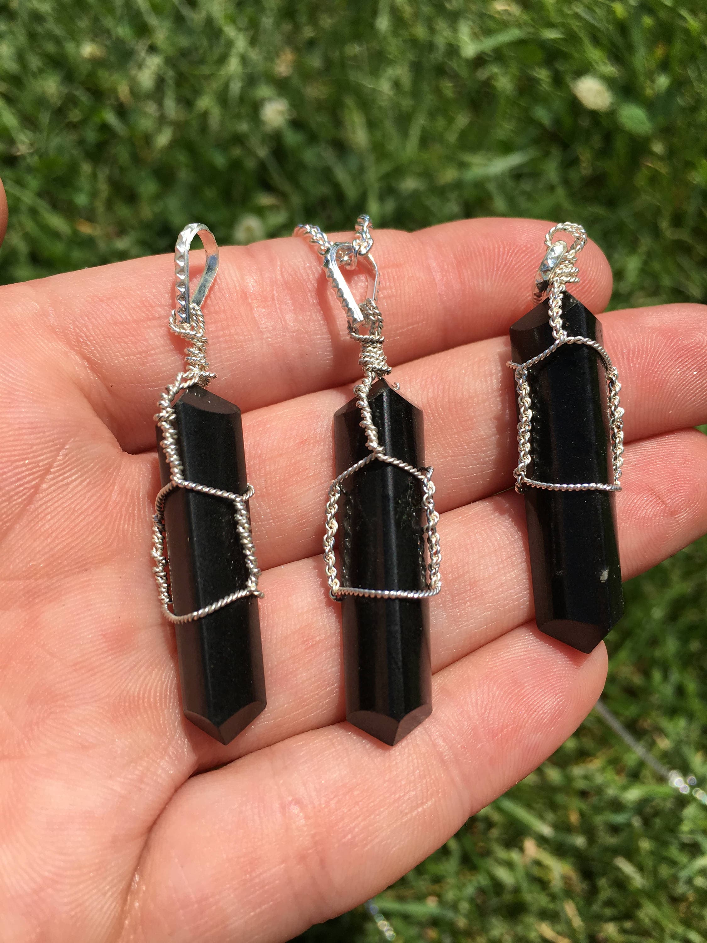 | Small Black Tourmaline Necklaces Wrapped Crystal Pendants Handmade Crystal Necklaces