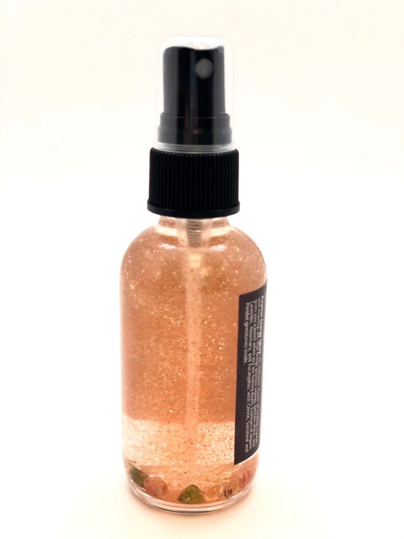 Positive Energy Spray Organic Essential Oils Positive Energy Mist Citrine, Sunstone, & Peridot Crystals Rose Gold Aromatherapy Spray image 5