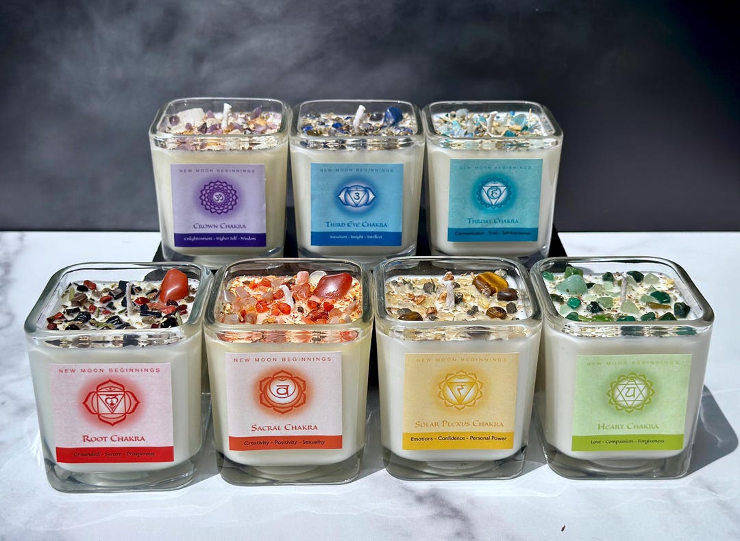 Chakra Candles With Crystals - Seven Chakra Candle - 7 Chakra Crystal ...