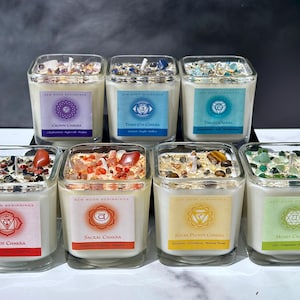 Chakra Candles with Crystals - Seven Chakra Candle - 7 Chakra Crystal Candles - Chakra Gift - Chakra Balancing Candles - Soy Wax - Handmade!