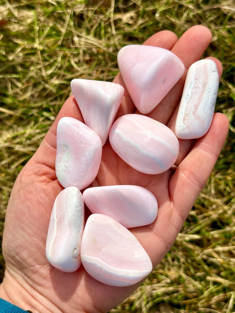 Mangano Calcite Tumbled Stone - Grade A - Multiple Sizes Available - Tumbled Pink Calcite Crystal - Fluorescent Mineral - Polished Mangano 1.5" to 1.75"