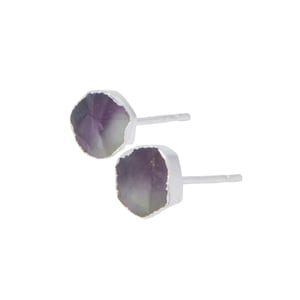 Rainbow Fluorite Stud Earrings - Sterling Silver Earrings - (5mm - 7mm) - Rainbow Fluorite Jewelry - Rainbow Fluorite Crystal Earrings