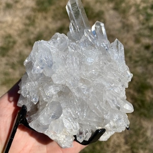 Raw Clear Quartz Cluster on Metal Stand - Raw Clear Quartz Crystal Cluster - Raw Quartz Cluster - Crystal Quartz on Metal Stand - 7