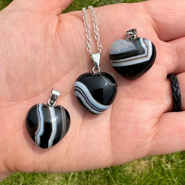 Black Sardonyx Heart Pendant - Small Crystal Heart Necklace - Polished Black Sardonyx Crystal Pendant - Sardonyx Jewelry - Sardonyx Pendant