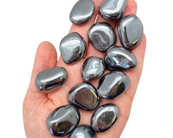 Hematite Tumbled Stone - Multiple Sizes Available - Tumbled Hematite Crystal - Polished Silver Hematite Gemstone - Grounding Healing Crystal