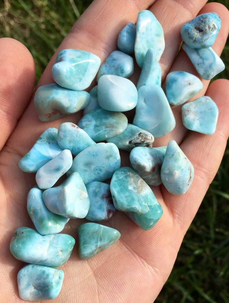 Larimar Tumbled Stone Grade AA Multiple Sizes Available Dominican Republic Tumbled Larimar Crystal Polished Blue Larimar Gemstone image 3