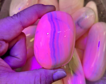 Mangano Calcite Palm Stone Grade A (1.25" to 3") UV reactive Pink Calcite Crystal - Polished Mangano Calcite - Fluorescent Stone