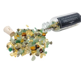 Prosperity & Abundance Crystal Bottle - Crystal Chips - Healing Crystals and Stones - Citrine Crystal, Tigers eye, Pyrite, Green Aventurine