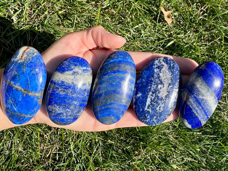 Lapis Lazuli Stone Lapis Lazuli Palm Stone Grade A Polished Lapis Lazuli Palm Stone Crystal Tumbled Blue Lapis Lazuli Worry Stone image 2