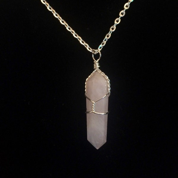 Rose Quartz Necklace - Rose Quartz Point Pendant - Wire Wrapped Rose Quartz Point Pendant - Crystal Necklace - Rose Quartz Jewelry