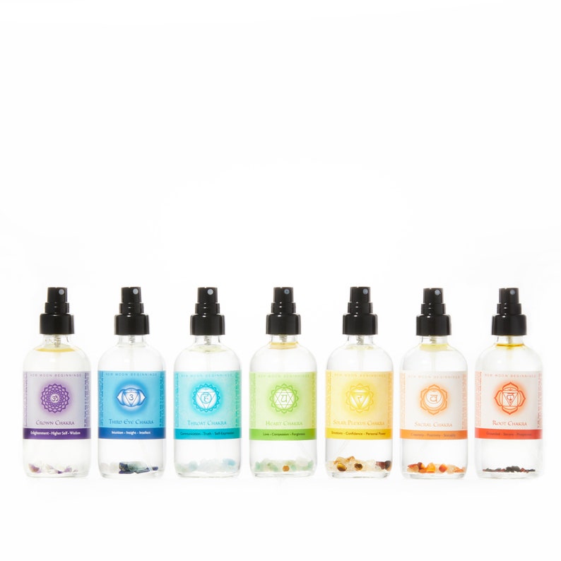 Chakra Spray Set 7 Chakra Spray Seven Chakra Body Spray Body Mist Chakra Balancing Chakra Spray Set Aromatherapy Spray 4oz (set of 7)