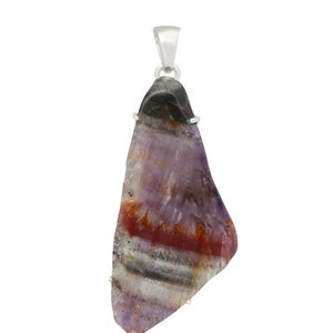 Super 7 stone pendant sterling silver - super seven melody stone slice - cacoxenite crystal pendant - super seven 293