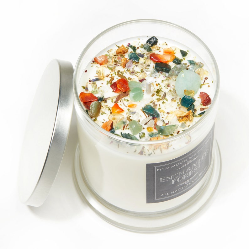 Enchanted Forest Candles Whimsical Candle Handmade with Crystals /& Herbs Romance and Love Candle Soy Aromatherapy Candle