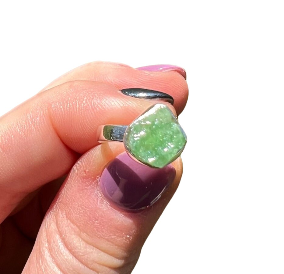 sterling silver エメラルドリング 天然エメラルドリング - スターリングシルバー - サイズ 6 ～ 8