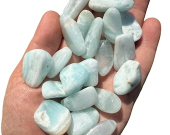 Getrommelde Caribische calciet (A+-kwaliteit) - Caribisch blauw calcietkristal met aragoniet - Caribische blauwe calciet getrommelde steen van hoge kwaliteit