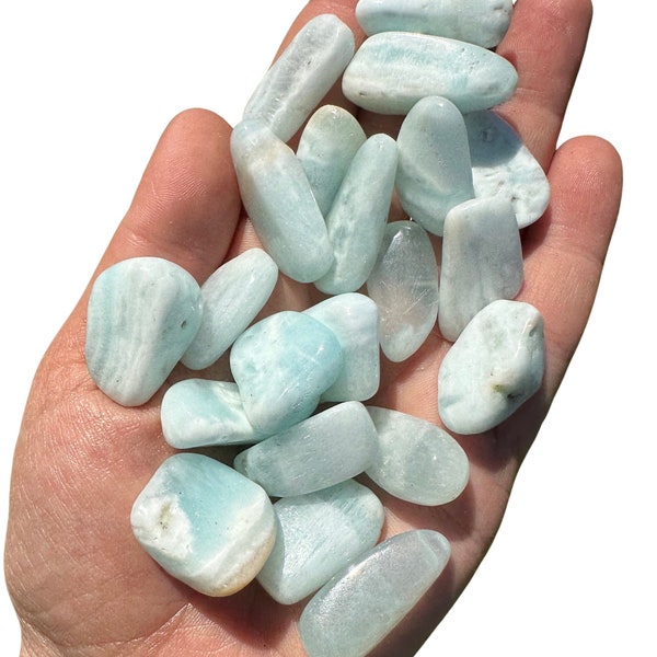 Tumbled Caribbean Calcite (A+ Grade) - Caribbean Blue Calcite Crystal with Aragonite - High Quality Caribbean Blue Calcite Tumbled Stone