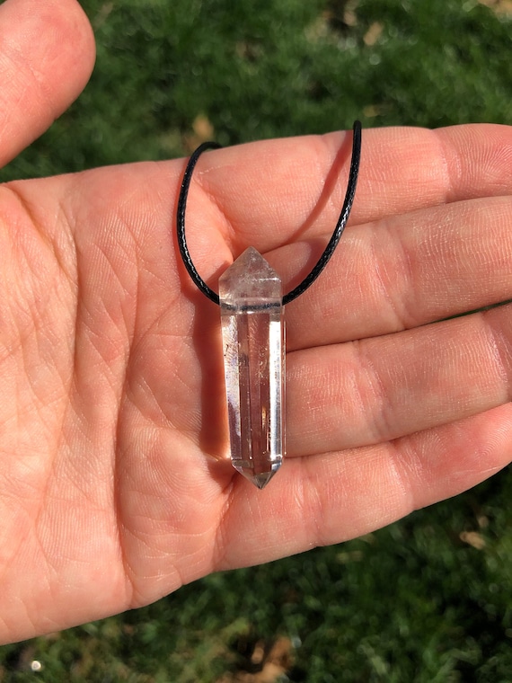 Clear Quartz Necklace With 16 Black Cord Clear Quartz Pendant