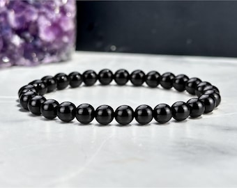 Bracciale in ossidiana nera - Bracciale di cristallo - Gioielli elastici in ossidiana fatti a mano