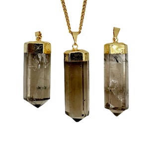 Smoky Quartz Point Pendant - Polished Light Smoky Quartz Crystal Point Necklace - Smoky Quartz Pendant - Polished Quartz Point Jewelry