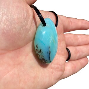 Blue Andean Opal Stone Pendant w/ 28" Black Cord - Blue Peruvian Opal Crystal Necklace - Polished Blue Opal Necklace - Crystal Necklace image 9