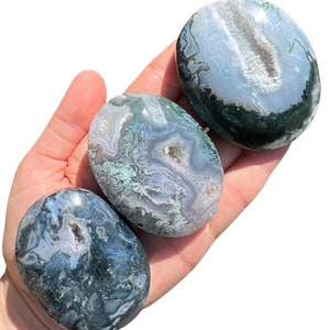 Mosagaat Palmsteen (2"-3") Mosagaat Zorgsteen - Gepolijst mosagaatkristal - Kleurrijke en hoogwaardige agaat - sommige hebben Druzy! 2.25" to 2.5"
