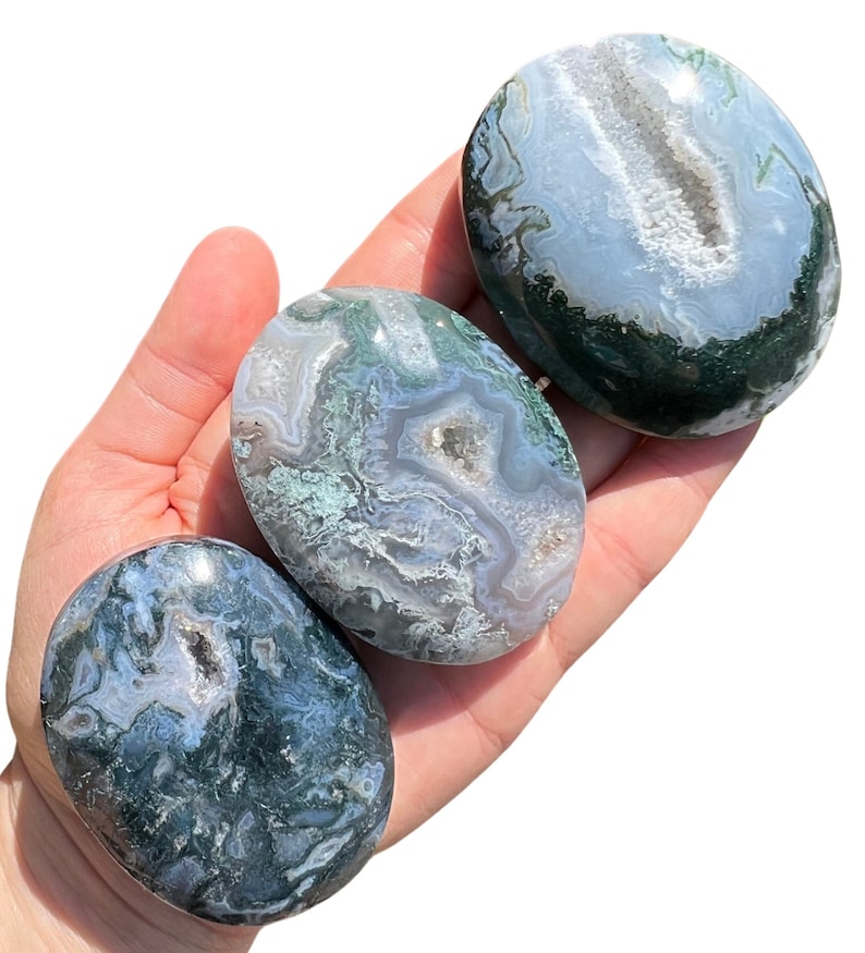 Mosagaat Palmsteen (2"-3") Mosagaat Zorgsteen - Gepolijst mosagaatkristal - Kleurrijke en hoogwaardige agaat - sommige hebben Druzy! 2.25" to 2.5"