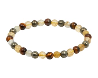 Solar Plexus Chakra Bracelet - 6mm Elastic Bracelet - Crystal Bracelet - Golden Rutilated Quartz, Citrine, Pyrite & Gold Tigers Eye Bracelet
