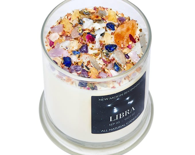 Libra Candles - Zodiac Candle - Libra Ritual Candle - 100% Soy Libra Crystal Candle - Unique Libra Birthday Gift (Sept. 23 to Oct. 22)