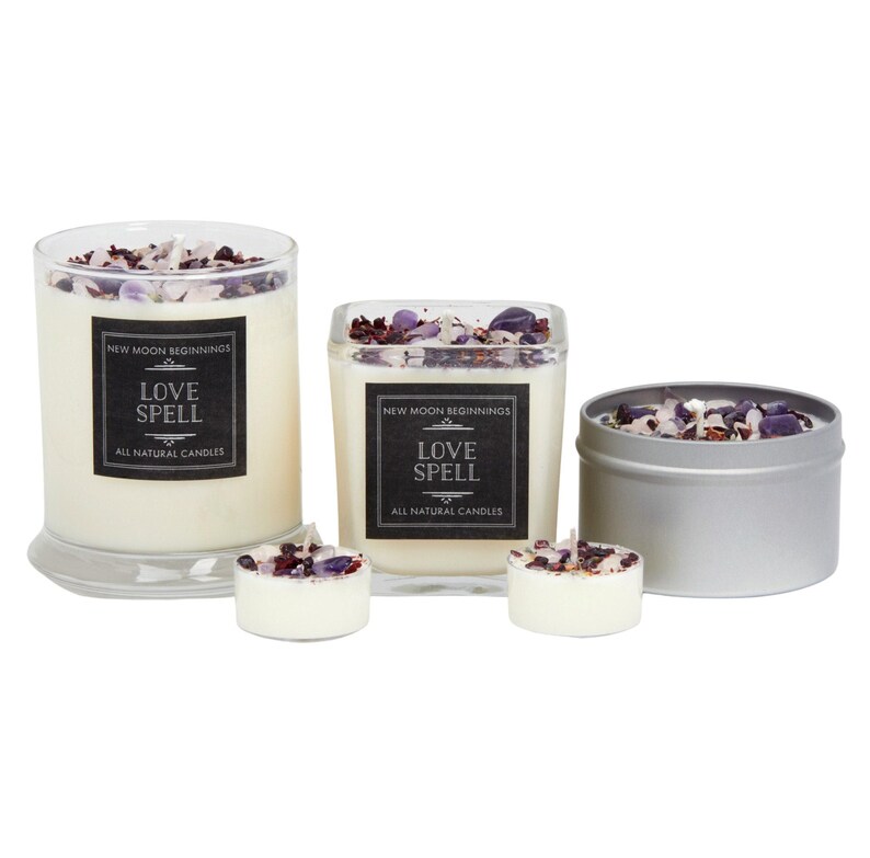 Love Spell Candles - Love Ritual Candle - Soy Crystal Candle for Love - Manifest Love - Garnet, Rose Quartz, Amethyst Candle - Handmade! image 3