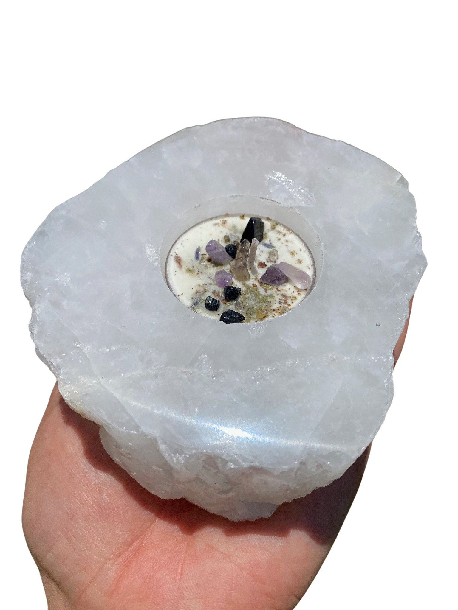 Polished Quartz Crystal Tealight Holder white quartz candle Etsy
