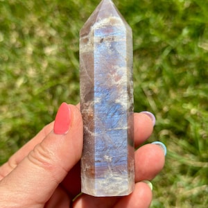 Yin Yang Moonstone Point - Rare Crystal! - Yin Yang Moonstone Crystal Tower - Polished Moonstone Point - Flashy Moonstone Crystal Point image 1