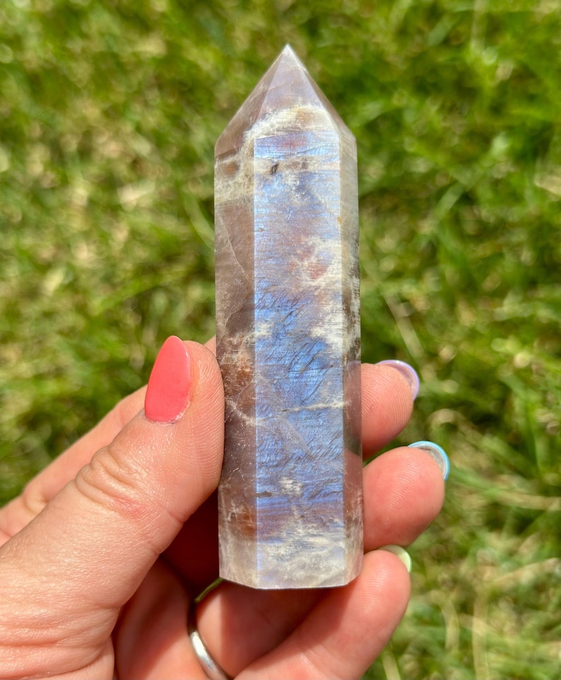 Yin Yang Moonstone Point - Rare Crystal! - Yin Yang Moonstone Crystal Tower - Polished Moonstone Point - Flashy Moonstone Crystal Point image 1