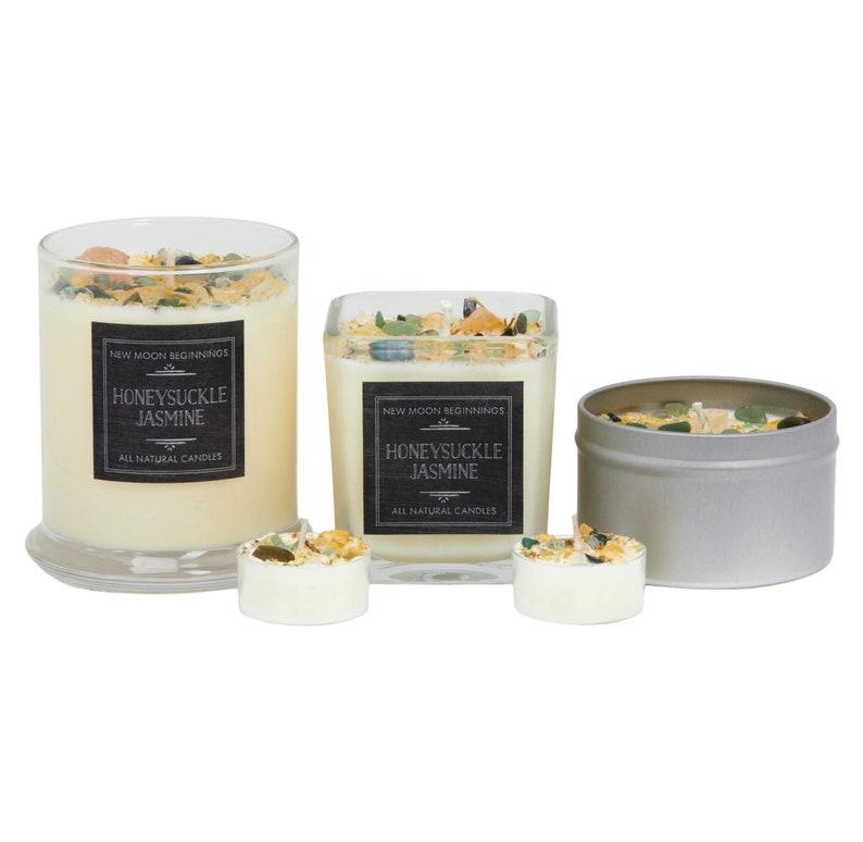 Honeysuckle Jasmine Candles - Crystal & Herb Candles - Aromatherapy Candles - Floral Candle - Soy Jasmine Candles and Tealights - Handmade! image 4