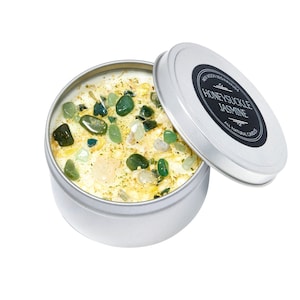 Honeysuckle Jasmine Candles - Crystal & Herb Candles - Aromatherapy Candles - Floral Candle - Soy Jasmine Candles and Tealights - Handmade! 8oz Round Tin