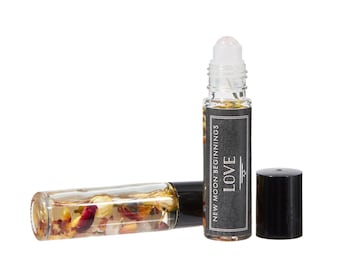 Love Oil Roller Bottle - Rose Quartz Crystal Roller Ball - Attraction - Confidence - Self Esteem -Happiness & Love Ritual Oil - Perfume Oil