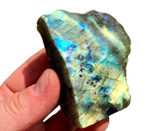 Labradorite Slice - Flashy Labradorite Crystal - Labradorite Slab - Front Polished Labradorite - Flat, Smooth, and Bright Labradorite Slice