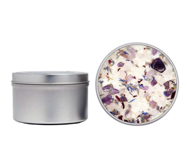 Stress Relief Candles - Lavender Candle or Tealights - Soy Aromatherapy Candle w/ Amethyst, Rose Quartz, Clear Quartz image 9