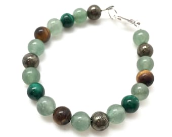 Prosperity bracelet 6mm - Crystal Bracelet - Positive Energy Bracelet - Tigers eye, green aventurine, pyrite bracelet