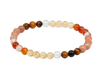 Success & Motivation Elastic Bracelet 6mm sunstone, carnelian, tigers eye, citrine, clear quartz - fire element - Crystal Bracelet
