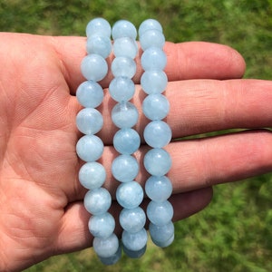 Aquamarine Bracelet AA Grade Aquamarine Elastic Bracelet Aquamarine Jewelry Blue Stretch Bracelet Genuine Aquamarine Gemstone image 6