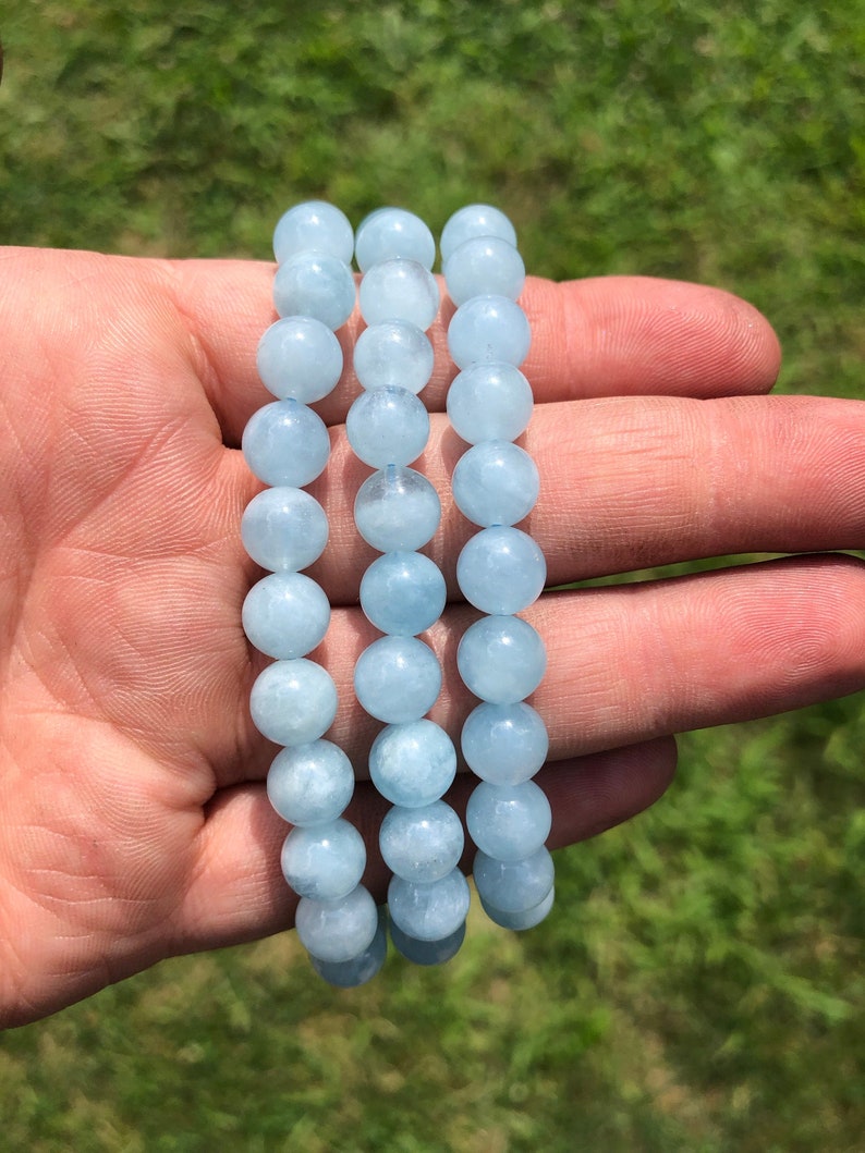 Aquamarine Bracelet AA Grade Aquamarine Elastic Bracelet Aquamarine Jewelry Blue Stretch Bracelet Genuine Aquamarine Gemstone image 6