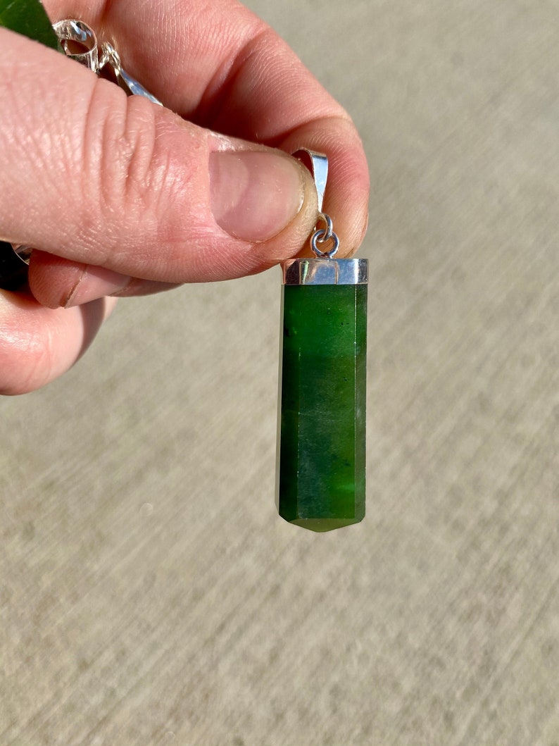 Nephrite Jade Stone Point Pendant - Sterling Silver Pendant - Polished Nephrite Jade Point - Jade Jewelry - Crystal Necklace image 10