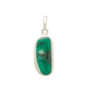 Natural Emerald Pendant in Sterling Silver - Untreated Emerald Pendant Necklace - Polished Emerald Gemstone - Genuine Emerald Jewelry - 4
