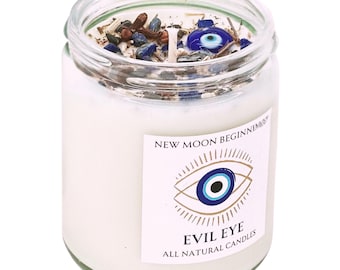 Evil Eye Candle - Handmade Evil Eye Protection Crystal Candle - Soy Wax Candle for Evil Eye Protection - Evil Eye Charm Candle - Hand Poured