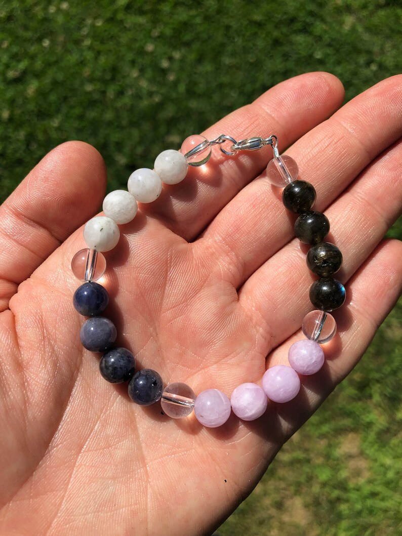 Rainbow Moonstone Kunzite High Vibes /& Love Energy Bracelet and Labradorite Bracelet 8mm Tanzanite Healing Crystals and Stones