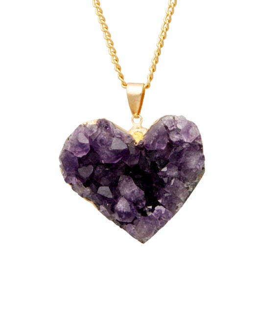 Collier Vintage En Améthyste Sculptée, Cordon Or Violet - Comme Neuf, Ancien, Occasion