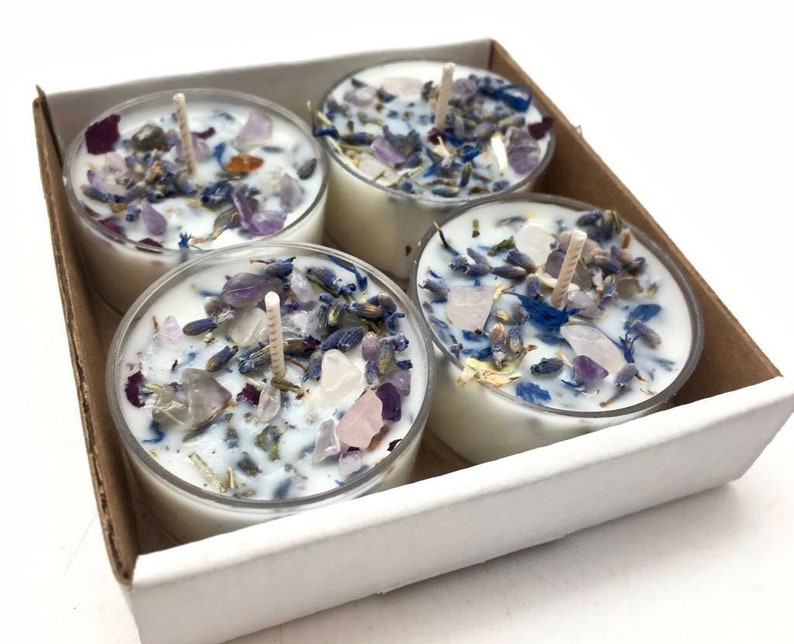 Crystals & Herbs Tealight Candles Soy Energy Candles - Etsy